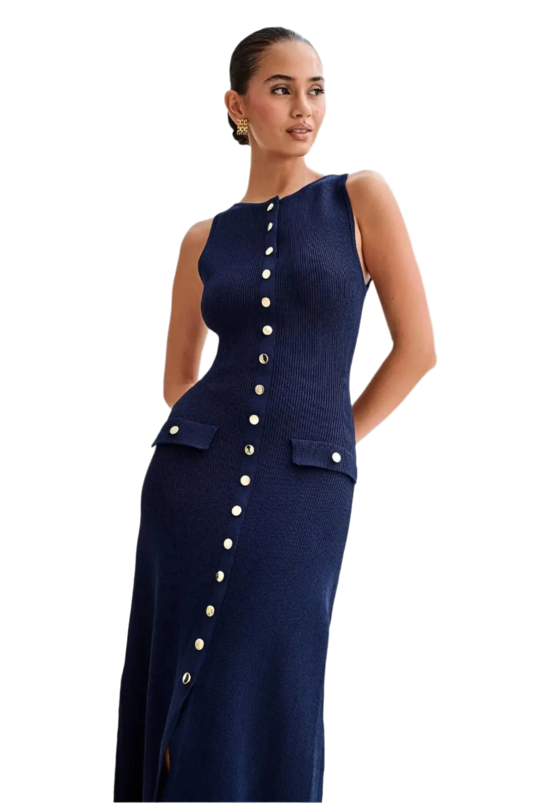 Naisten Button-Up neulottu bodycon mekko