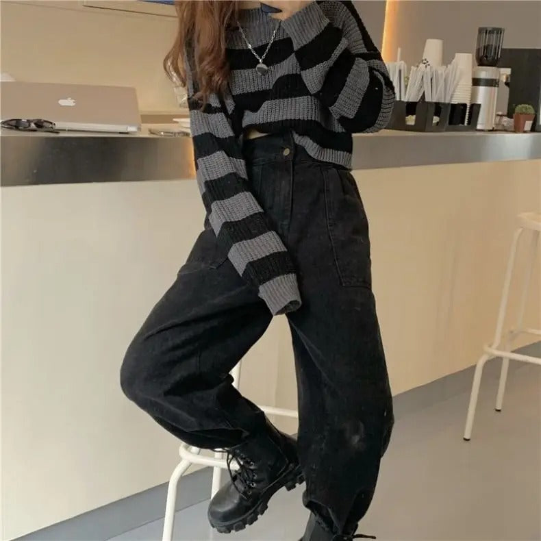 Naisten Vintage ylimitoitettu cropped villapaita