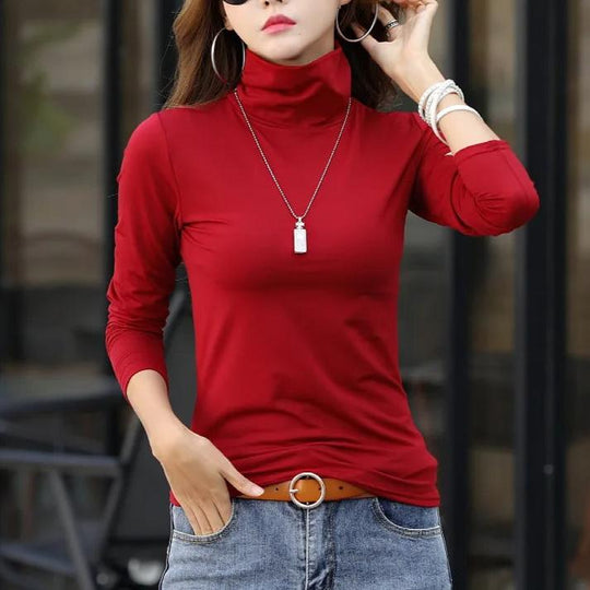 Naisten Turtleneck Soft Knit T-paita