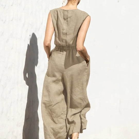 Naisten puuvilla pellava korkea vyötärö Jumpsuit
