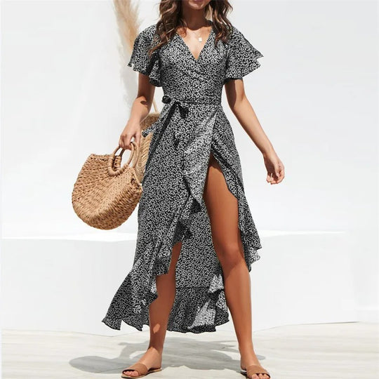 Naisten Floral Boho Chiffon Maxi Mekko