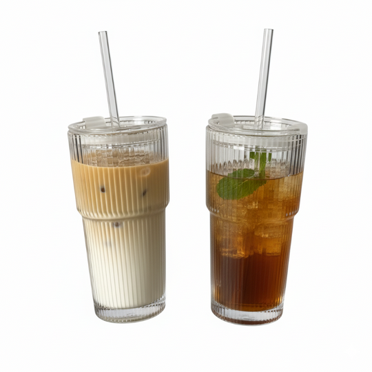 Naisten Eristetty Lasikahvimuki Kansi ja Olki 600 ml