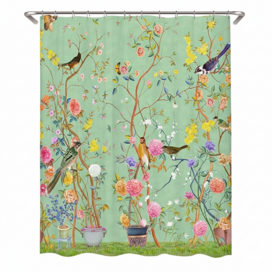 Vedenpitävä Suihkuverho Kukka- ja Lintujäljillä