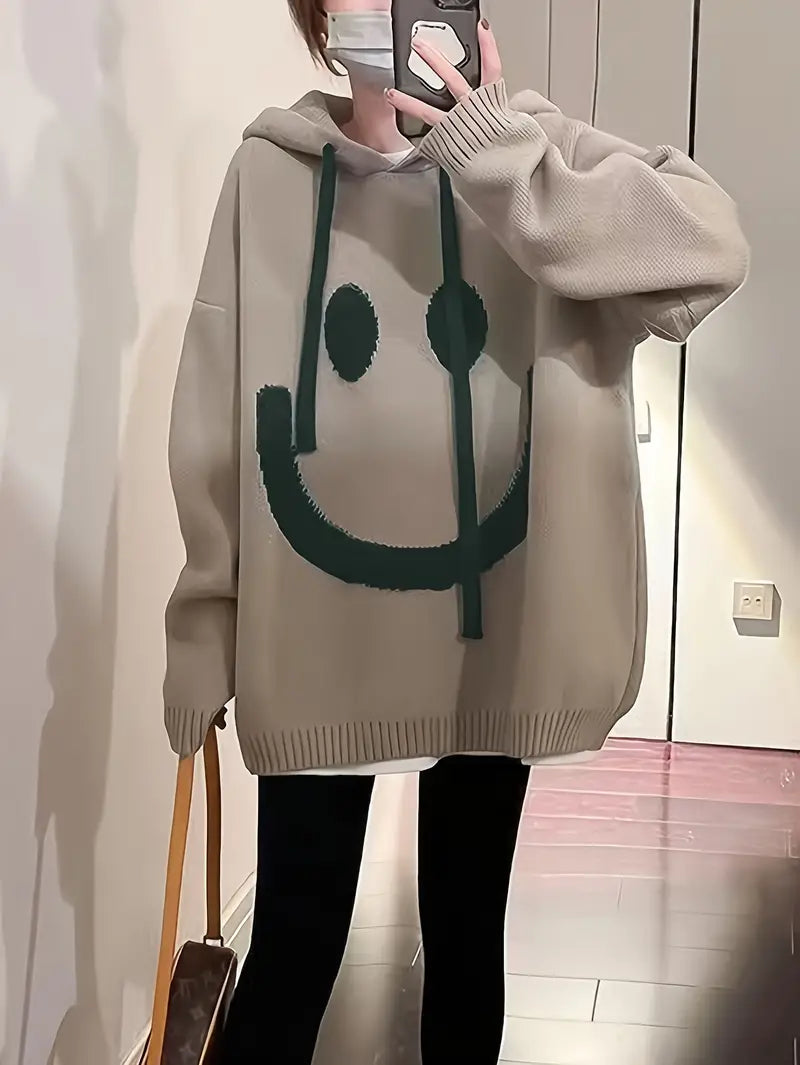 Variant image for Naisten Huppari Leikkisällä Hymimallilla Mukava 100% Puuvilla-1