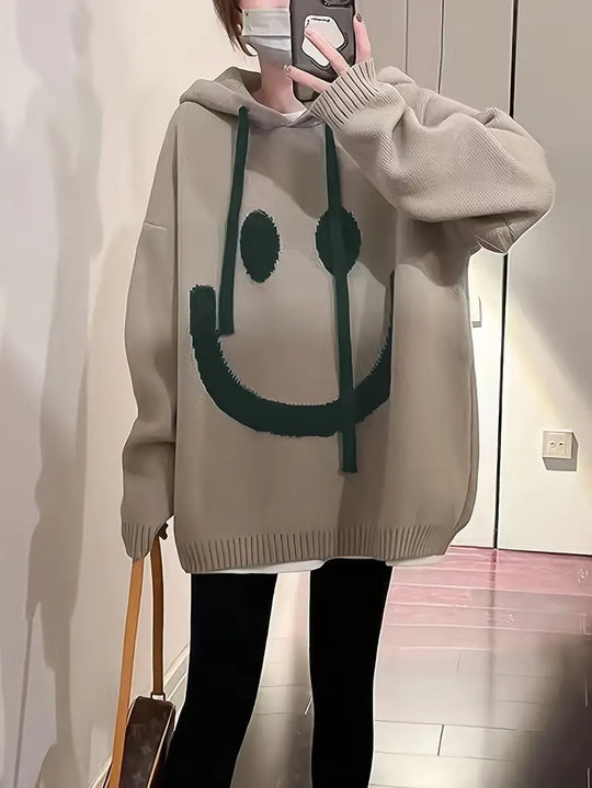 Variant image for Naisten Huppari Leikkisällä Hymimallilla Mukava 100% Puuvilla-1