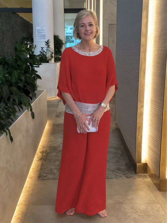 Naisten Iltapuku | Glitter Yläosa | Palazzo-Tyyli | Kaksiosainen Juhla-asu | Elegantti ja Kevyt