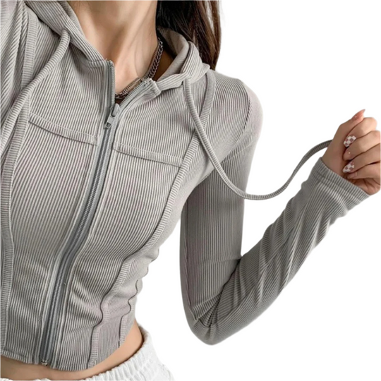 Naisten Zip Up Crop Fitted huppari