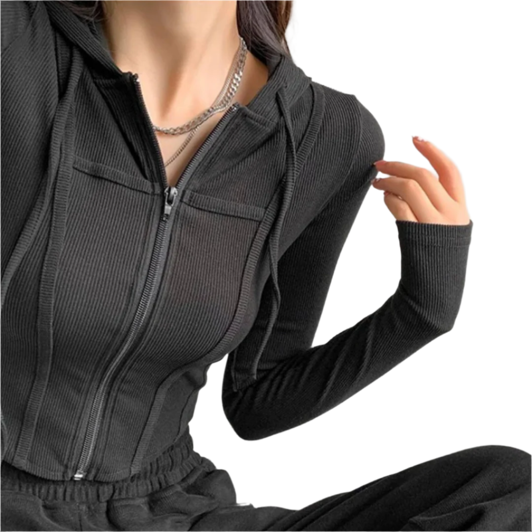 Naisten Zip Up Crop Fitted huppari