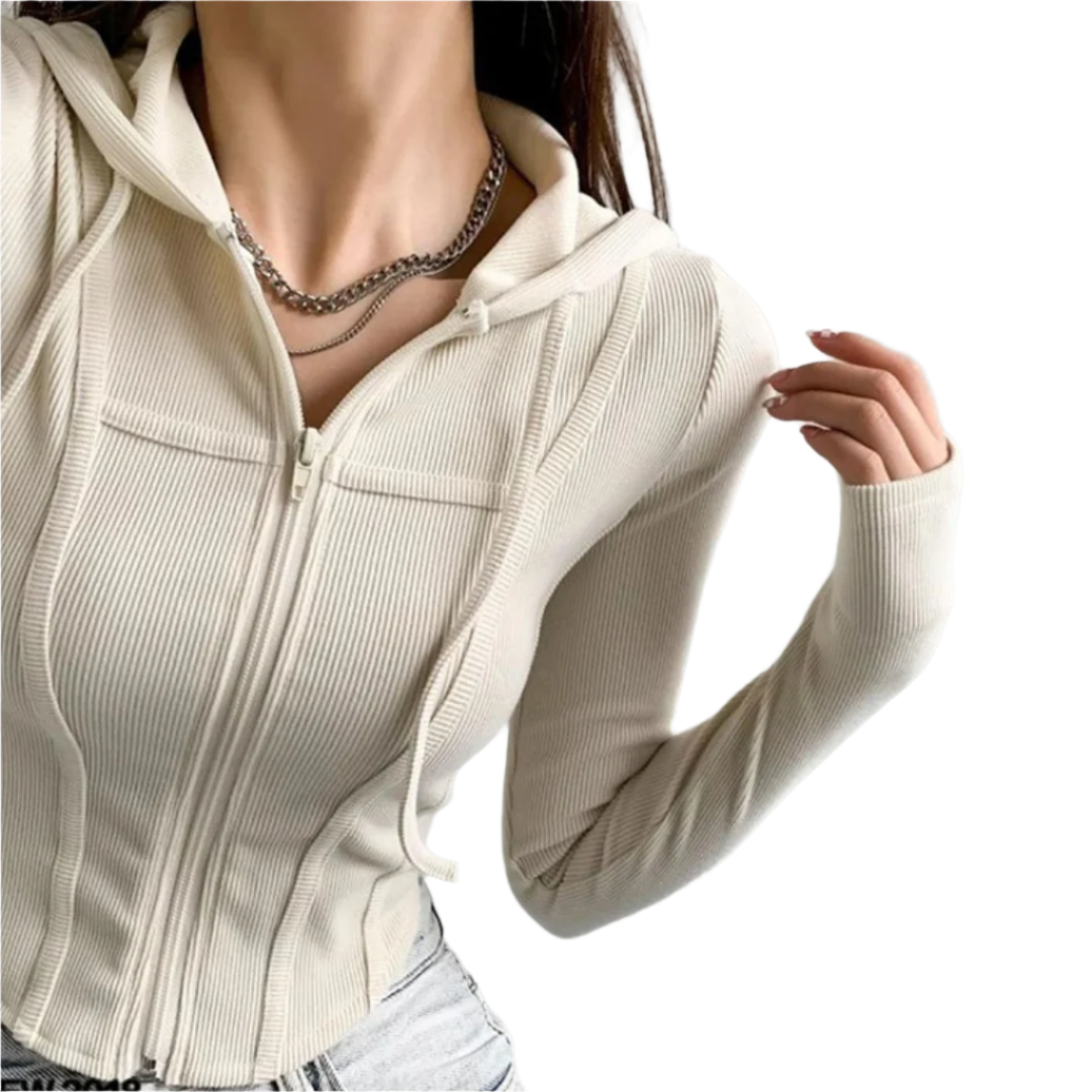 Naisten Zip Up Crop Fitted huppari
