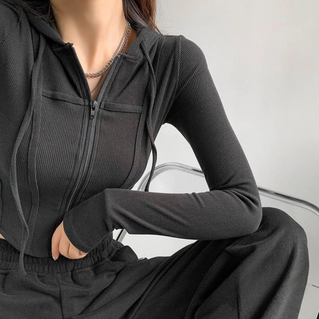 Naisten Zip Up Crop Fitted huppari
