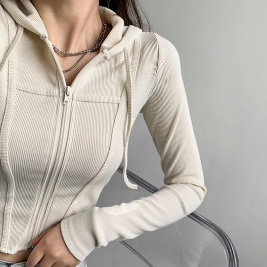 Naisten Zip Up Crop Fitted huppari