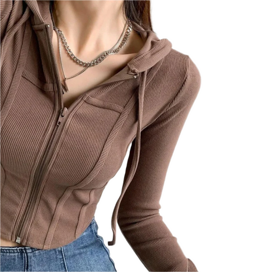 Naisten Zip Up Crop Fitted huppari