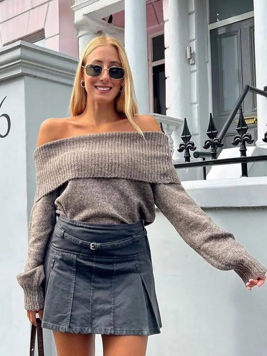 Naisten Off Shoulder Neuletakki