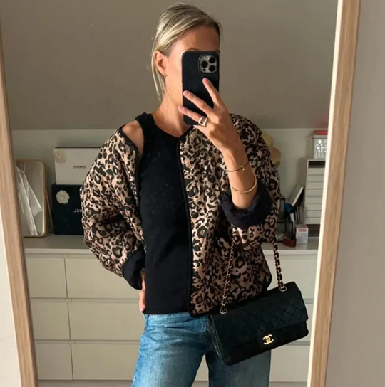 Naisten Leopardi pehmustettu takki