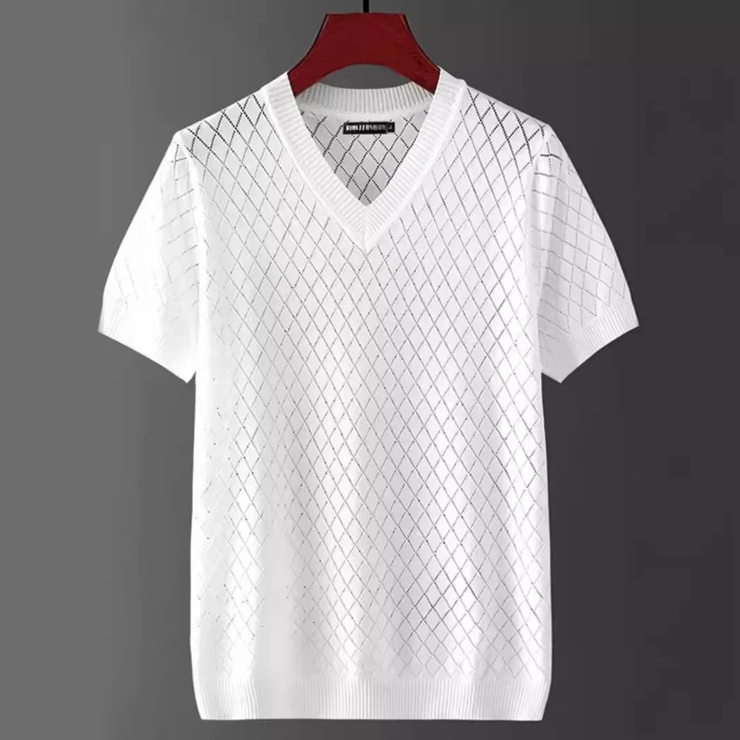 Miesten Ice Silk V-aukkoinen T-paita
