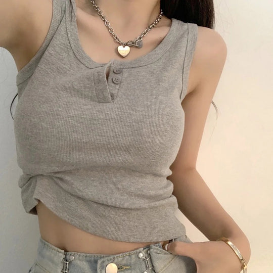 Naisten Ribbed Button-Down Tank Toppi