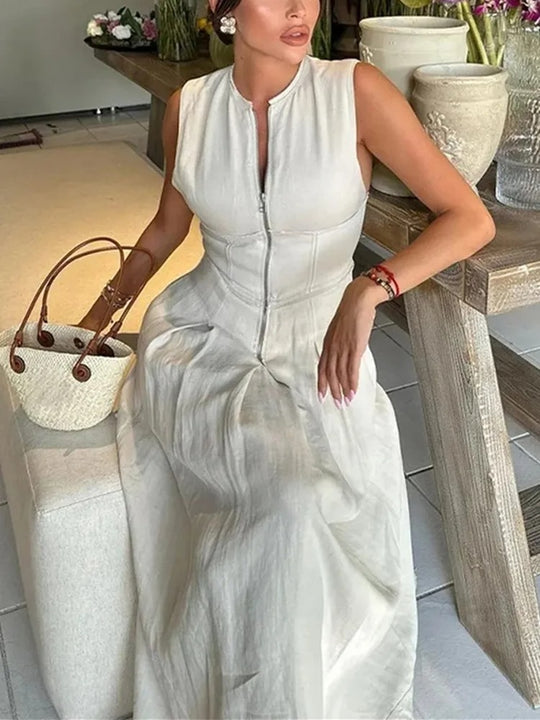 Naisten hihaton vetoketjullinen pliseerattu bodycon-midimekko
