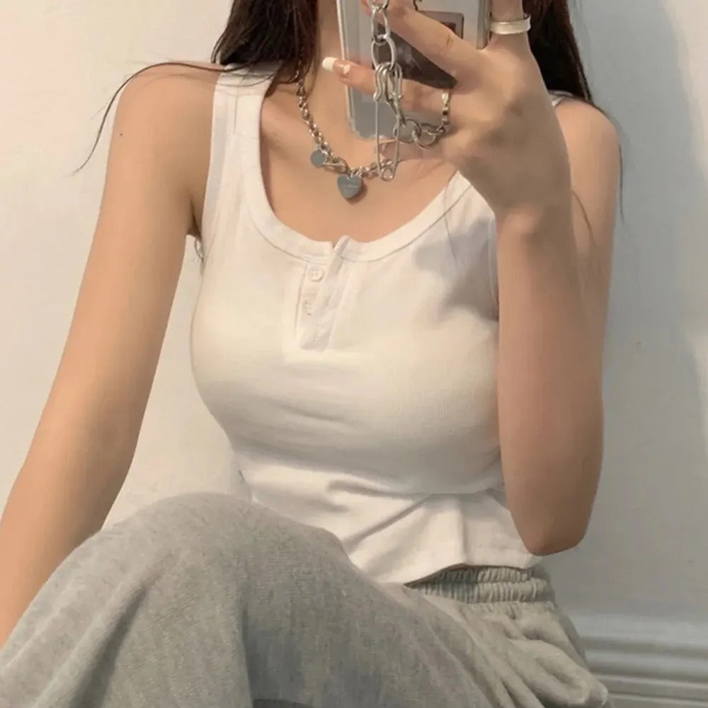Naisten Ribbed Button-Down Tank Toppi