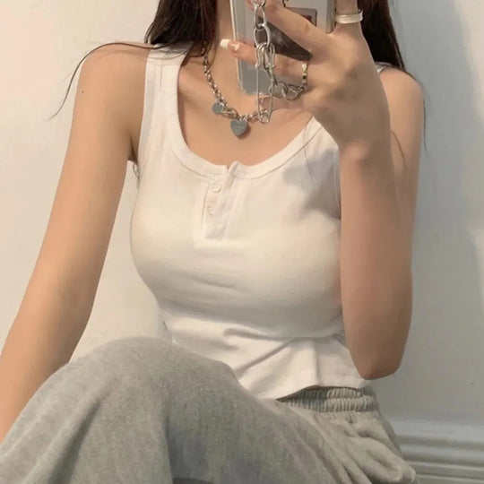 Naisten Ribbed Button-Down Tank Toppi