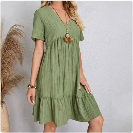 Naisten V-kaula-aukkoinen Peplum Fit Flare -mekko