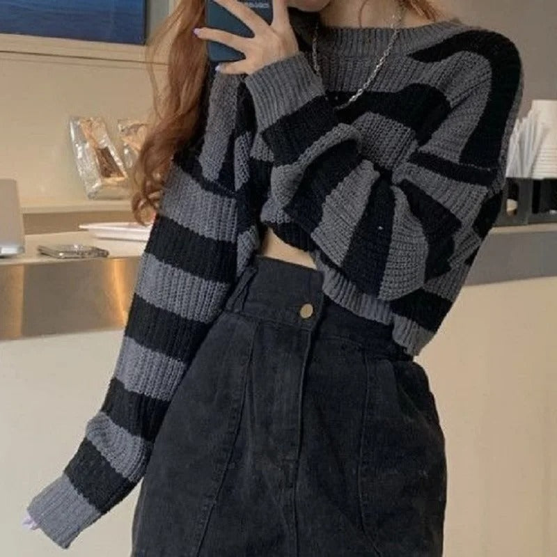 Naisten Vintage ylimitoitettu cropped villapaita