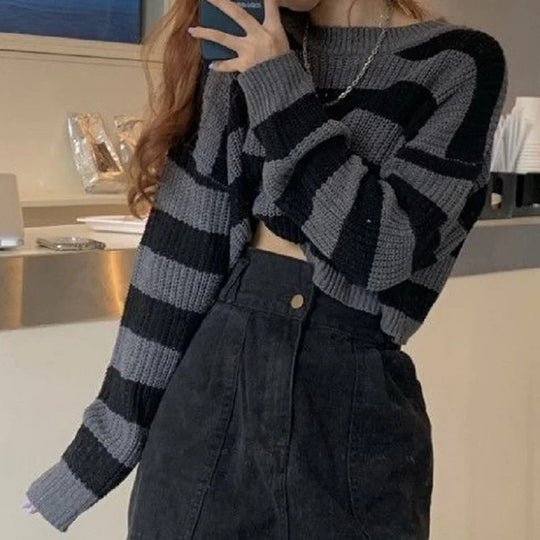 Naisten Vintage ylimitoitettu cropped villapaita