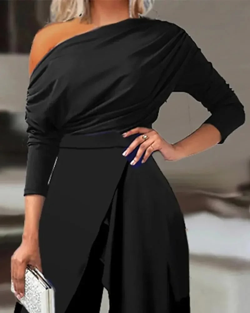 Naisten Slit Ruched leveä jalka Jumpsuit
