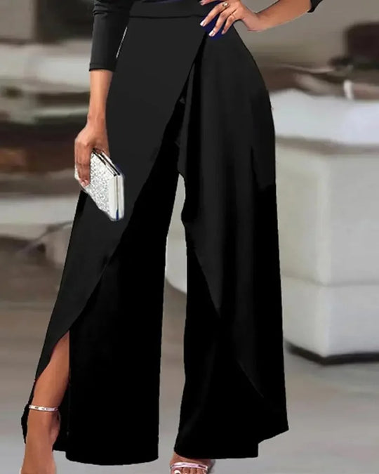 Naisten Slit Ruched leveä jalka Jumpsuit
