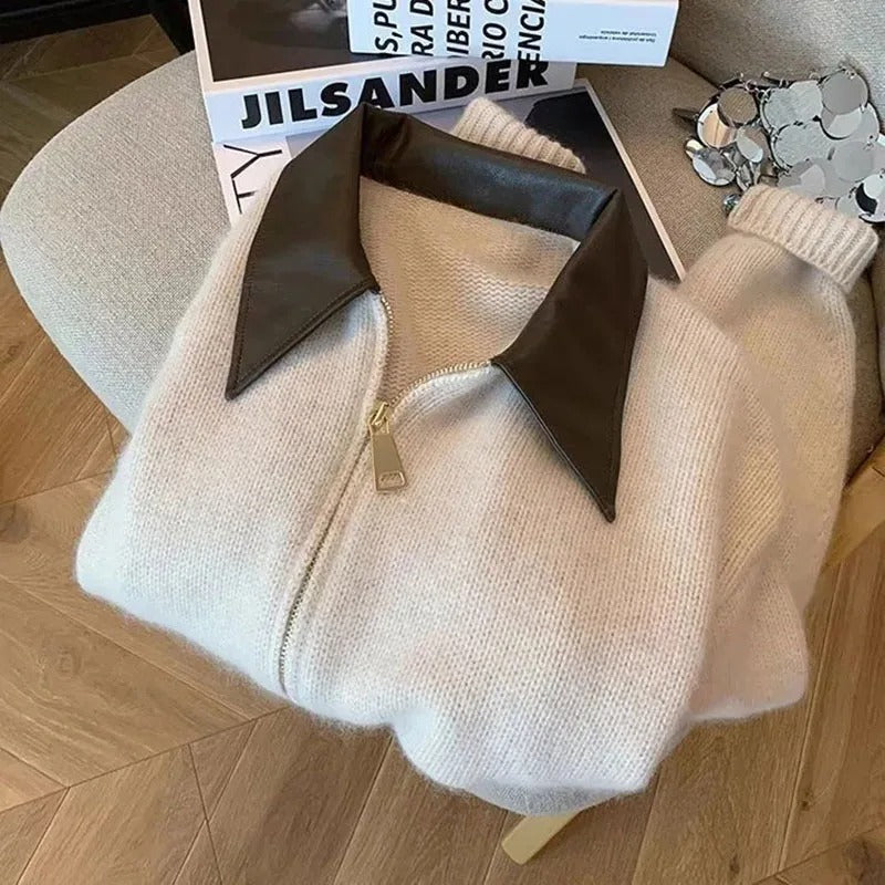 Naisten Nahkakauluksinen Neulepusero