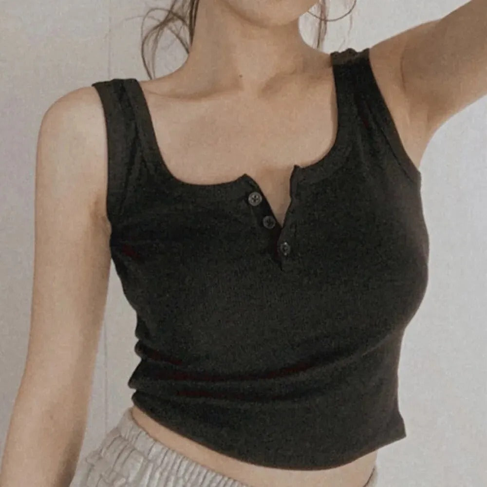 Naisten Ribbed Button-Down Tank Toppi