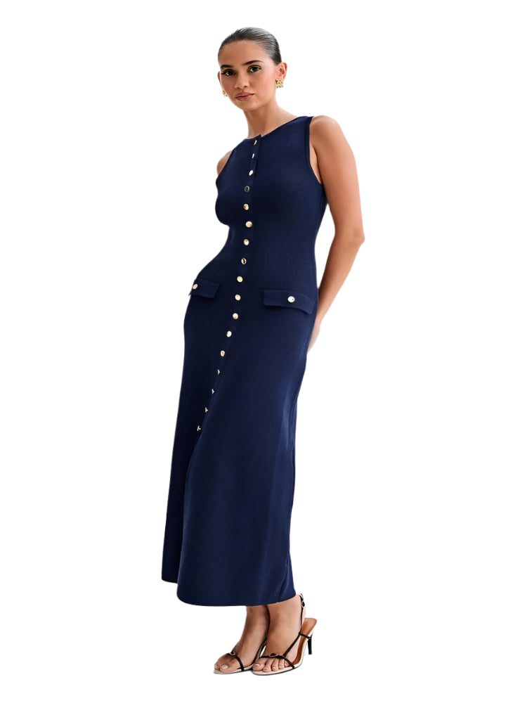 Naisten Button-Up neulottu bodycon mekko
