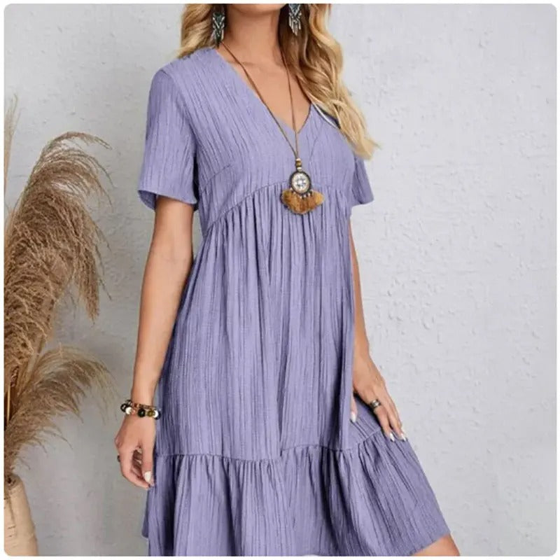Naisten V-kaula-aukkoinen Peplum Fit Flare -mekko