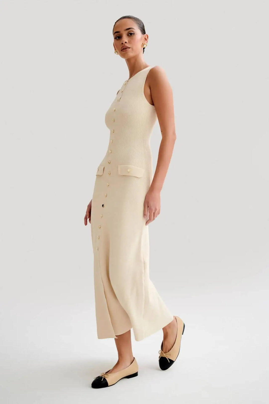 Naisten Button-Up neulottu bodycon mekko