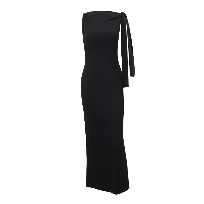 Naisten hihaton Slim Fit pitkä o-aukkoinen mekko
