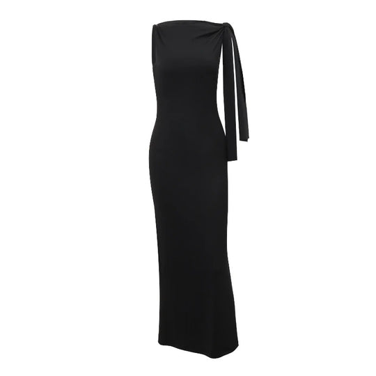 Naisten hihaton Slim Fit pitkä o-aukkoinen mekko