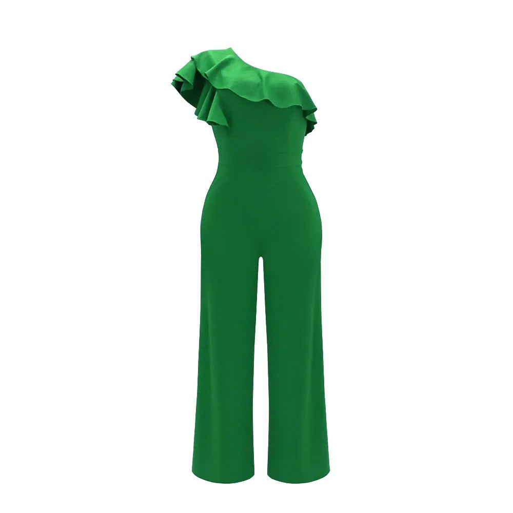 Naisten yksi olkapää röyhelöt Jumpsuit