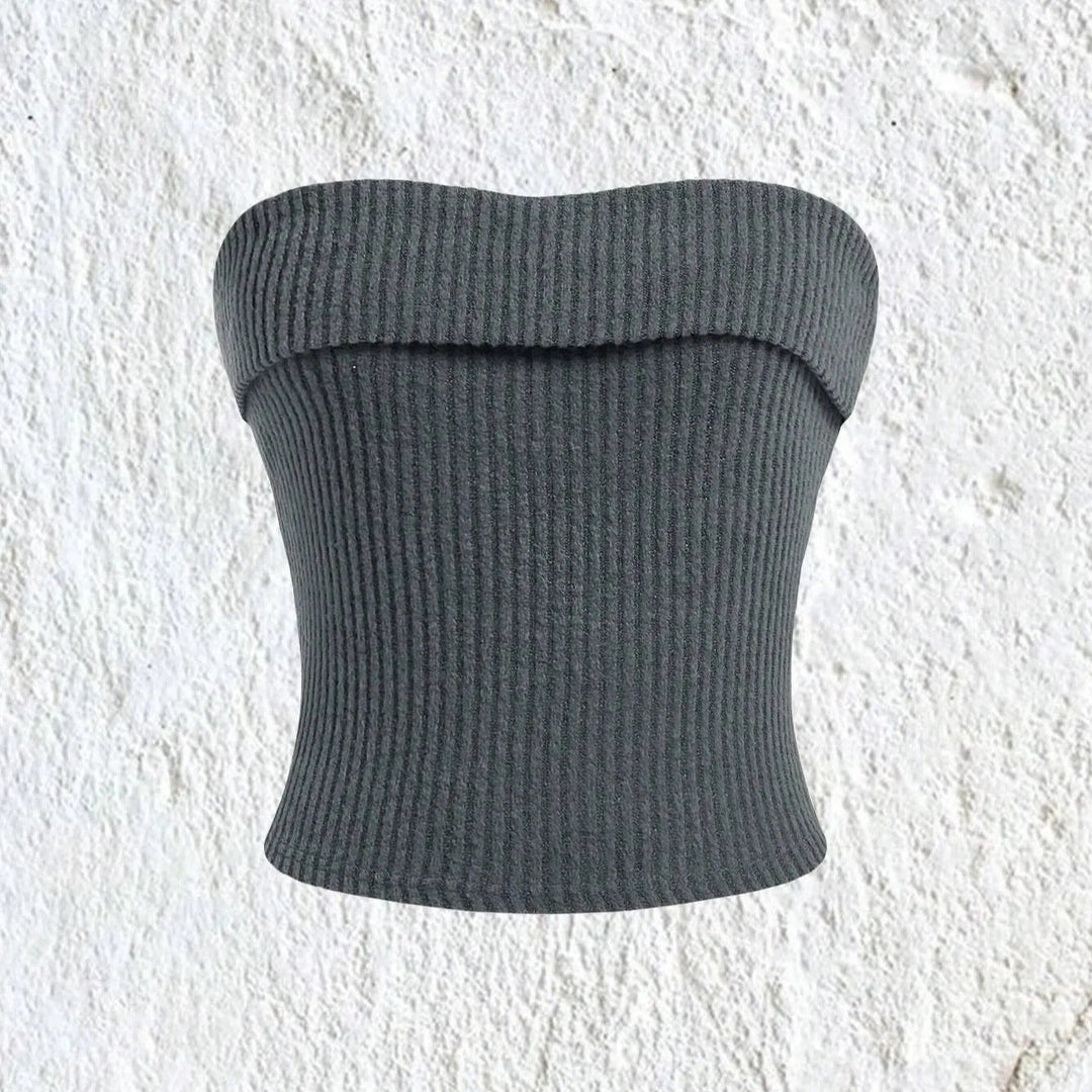 Naisten ribbattu olkaimeton slim fit -putkipaita