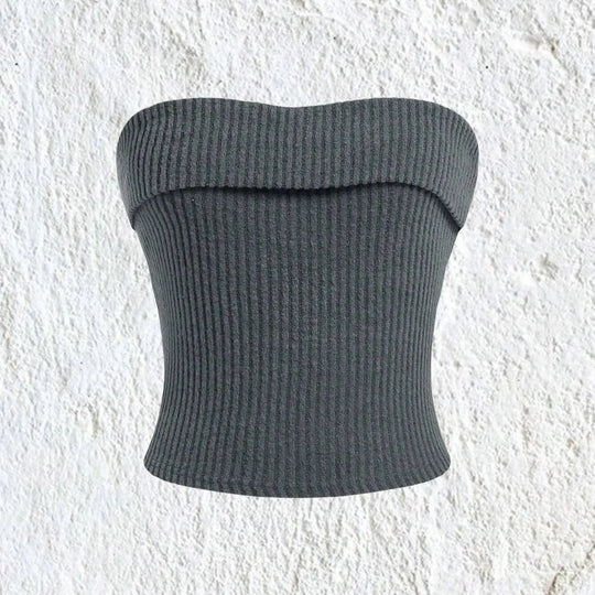 Naisten ribbattu olkaimeton slim fit -putkipaita