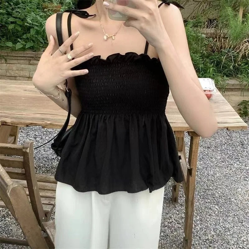 Naisten jousimallinen selkäaukkoinen pliseerattu crop-top