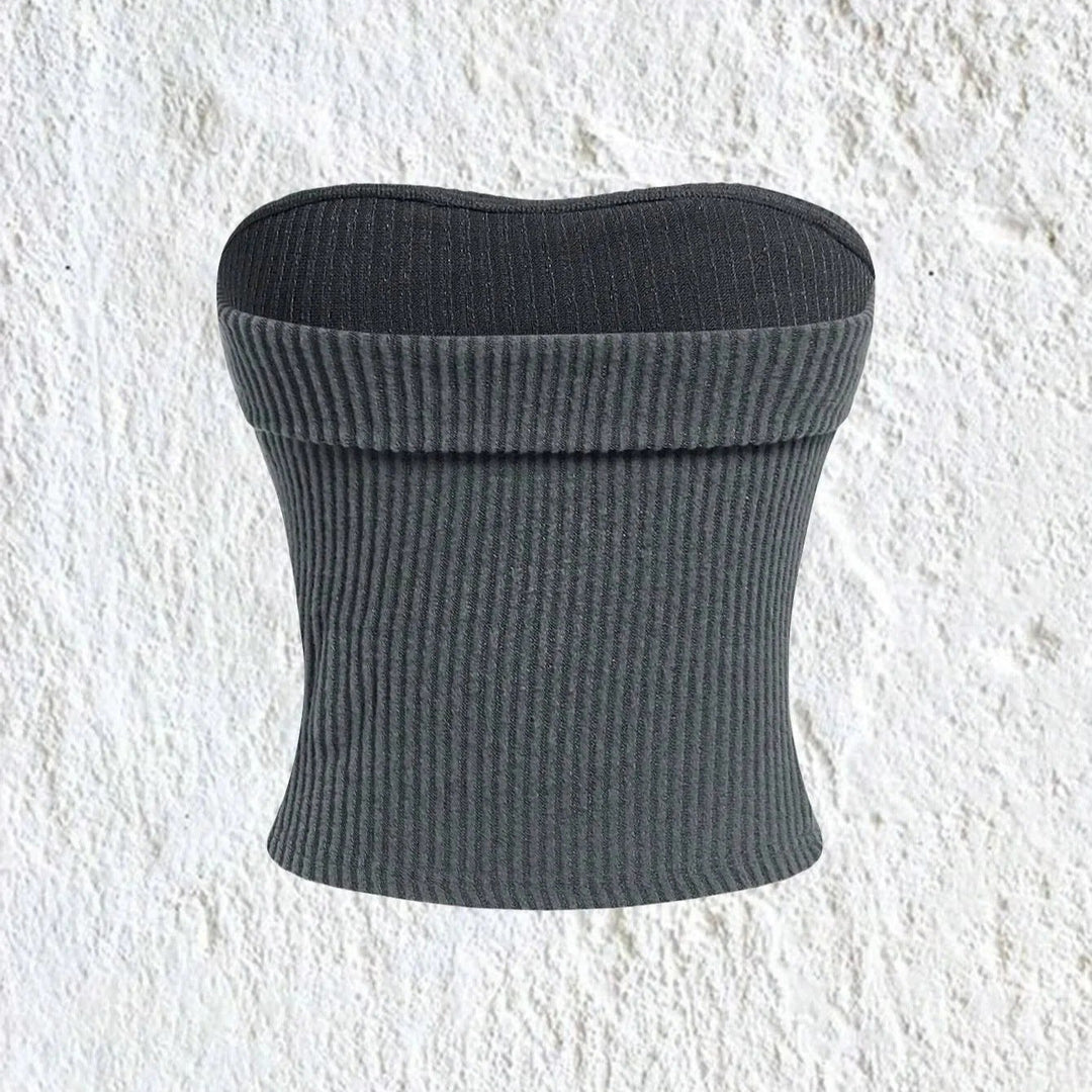 Naisten ribbattu olkaimeton slim fit -putkipaita