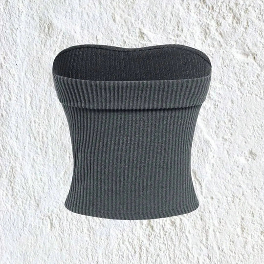 Naisten ribbattu olkaimeton slim fit -putkipaita