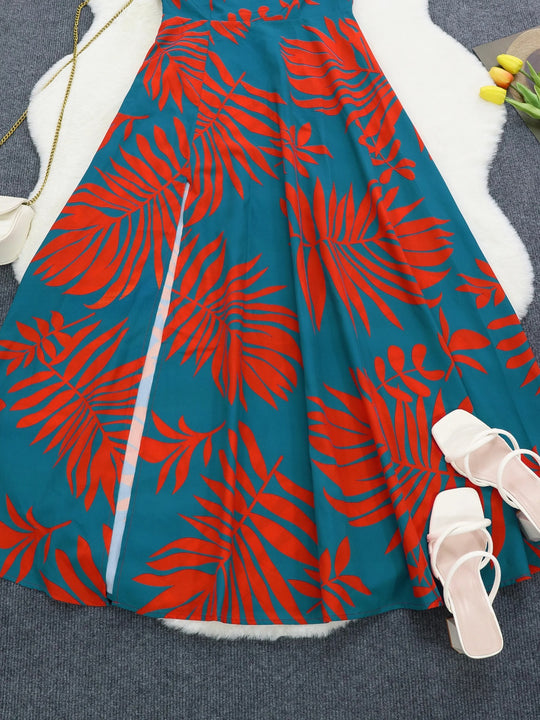 Yksi olkapää trooppinen tulostaa Maxi mekko