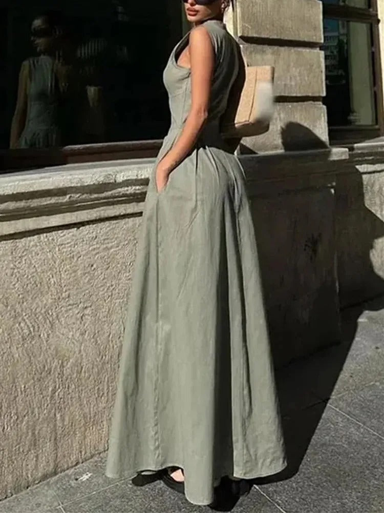 Naisten hihaton vetoketjullinen pliseerattu bodycon-midimekko