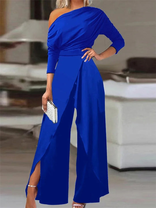 Naisten Slit Ruched leveä jalka Jumpsuit