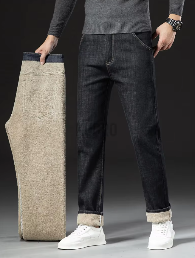 Miesten Lamb Fluff Denim Suorat housut