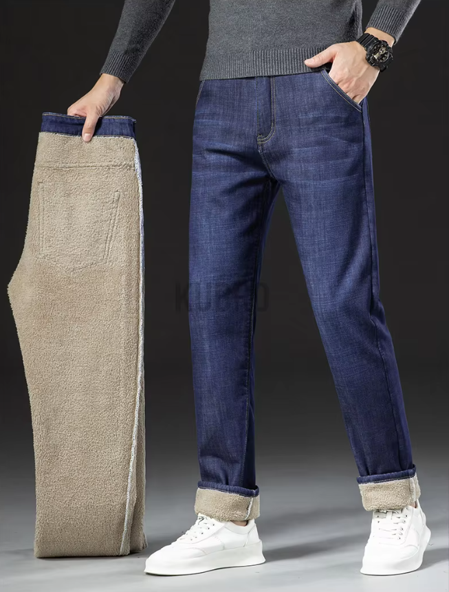 Miesten Lamb Fluff Denim Suorat housut