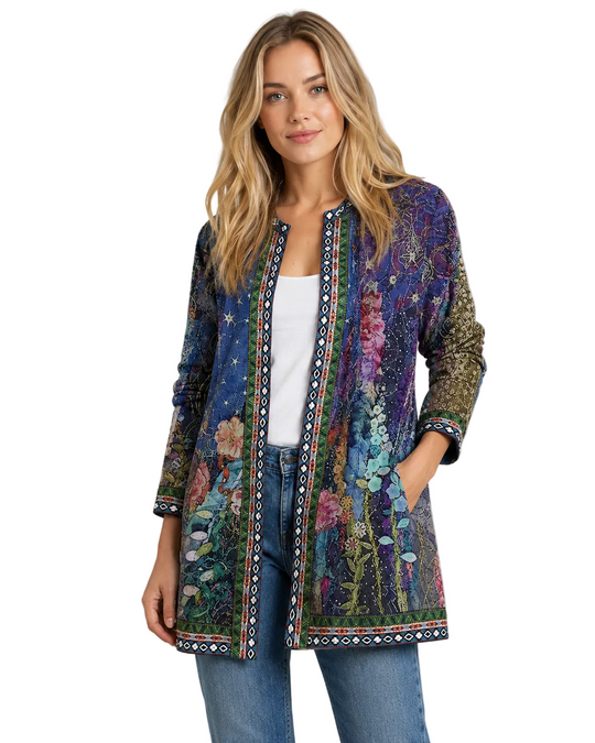 Naisten Ethnic Print Neuletakki