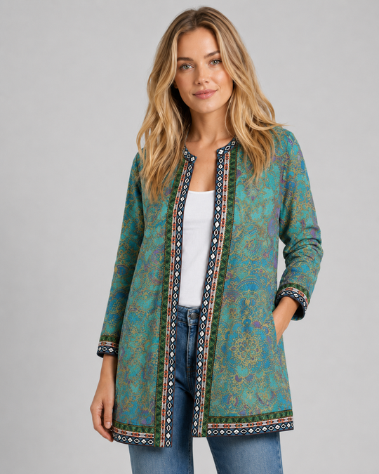 Naisten Ethnic Print Neuletakki