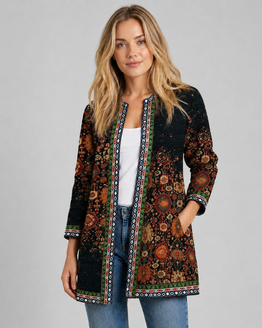 Naisten Ethnic Print Neuletakki