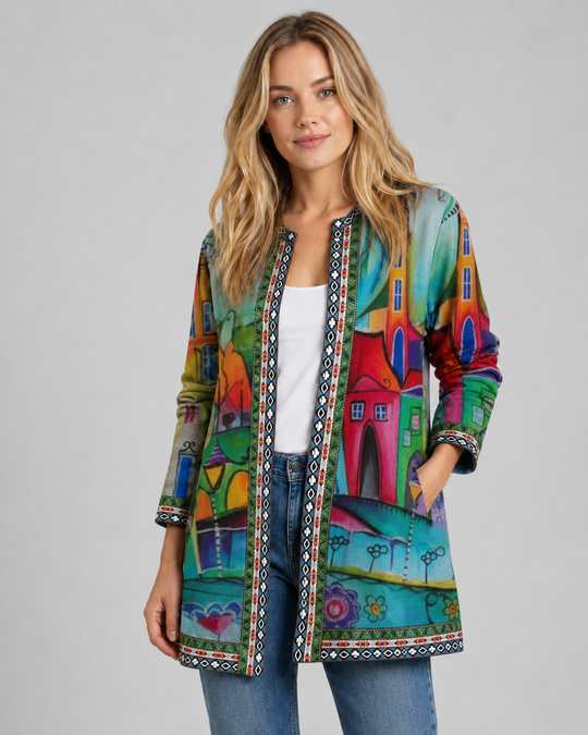 Naisten Ethnic Print Neuletakki